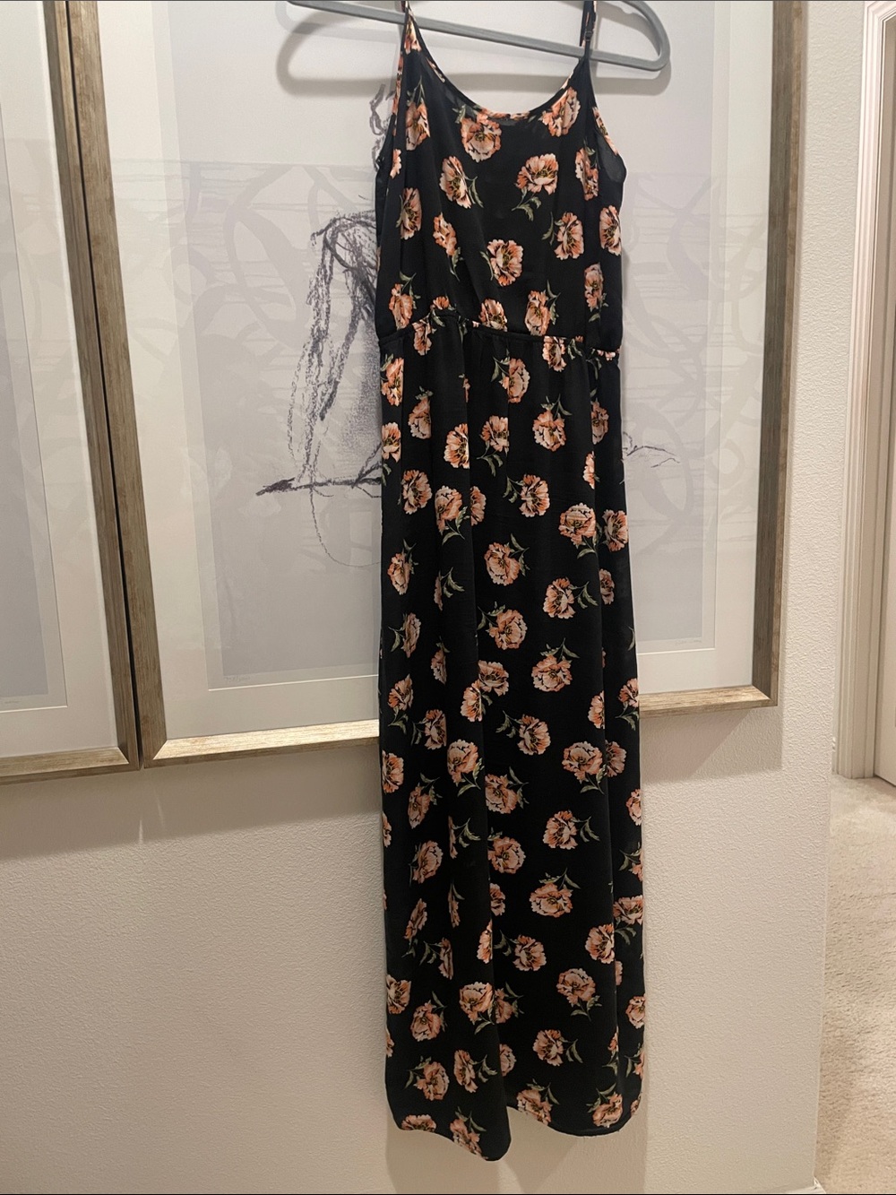 Forever 21 Black Maxi Dress with Peach Floral Print